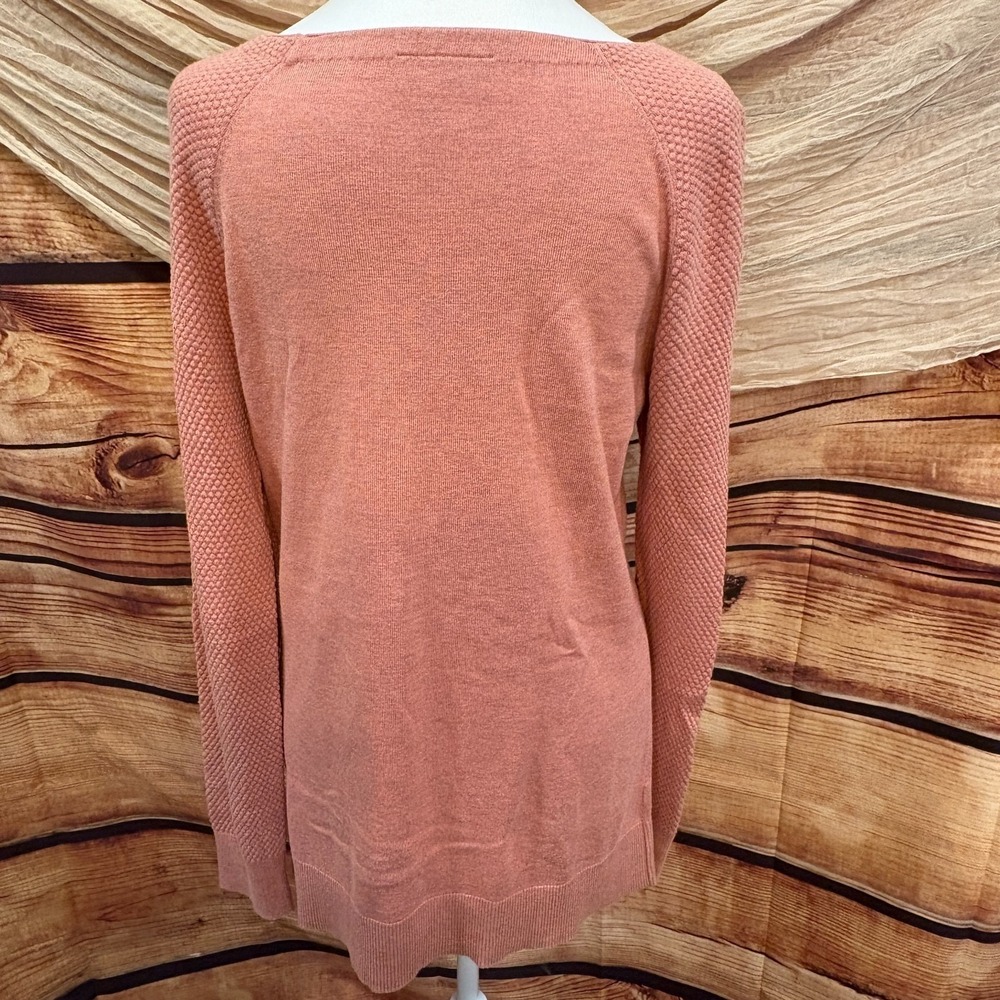 Loft Long Textured Sleeve Warm Pink Cotton Pullover Top Size M - Picture 3 of 7